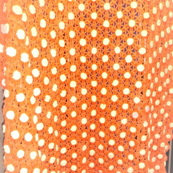 BLNK -  84" x 60" HAND KNITTED BLANKET Vintage Wool Blanket Flowers Bedspread - Picture 2 of 9